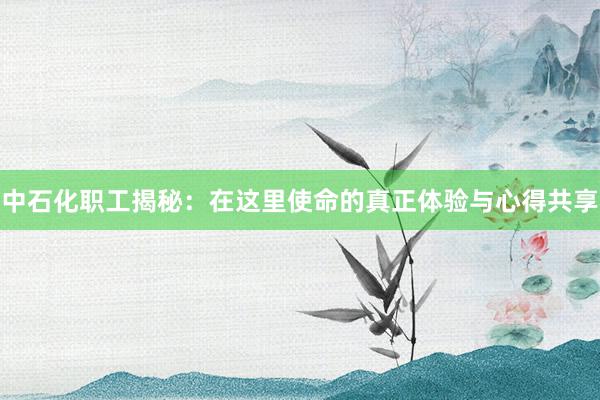 中石化职工揭秘：在这里使命的真正体验与心得共享